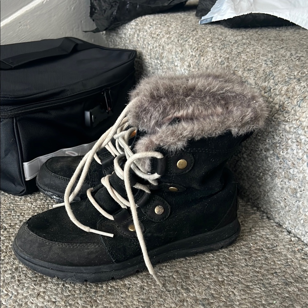 Black and Gray Fur-Lined Boots